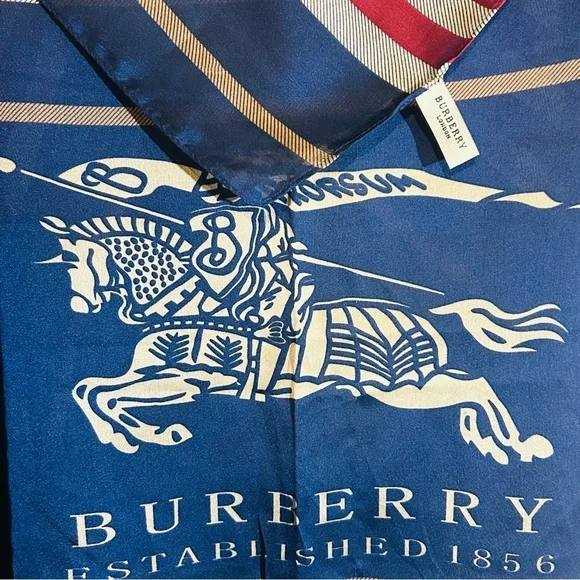 Burberry Montage Print Silk Scarf wEquestrian Knight Design&Icon Stripe - Picture 3 of 6